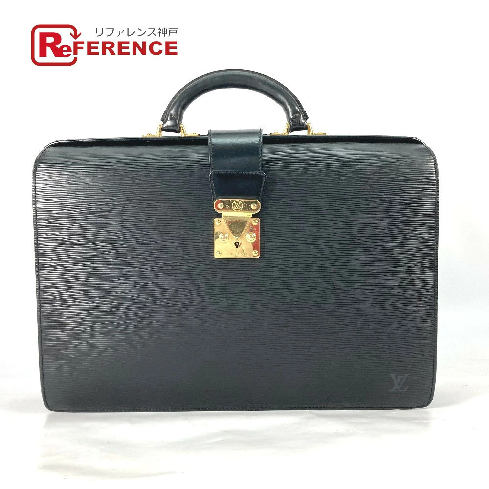 Louis Vuitton Epi Serviette Fermoire Handbag Business Bag Leather Noir Black